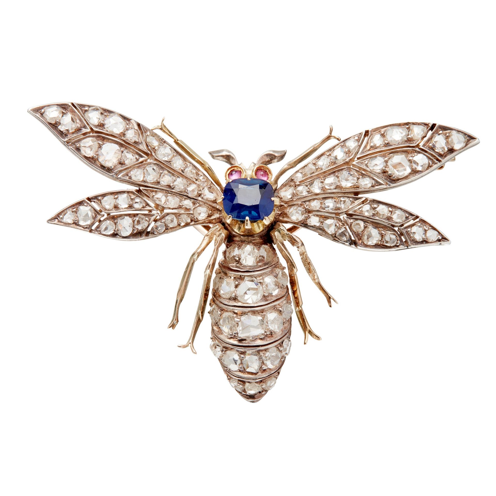 A late 19th century sapphire and diamond set insect brooch