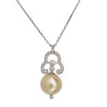 A South Sea pearl and diamond set pendant necklace