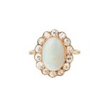 An opal and diamond set cluster ring