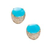 A pair of turquoise and diamond set earrings