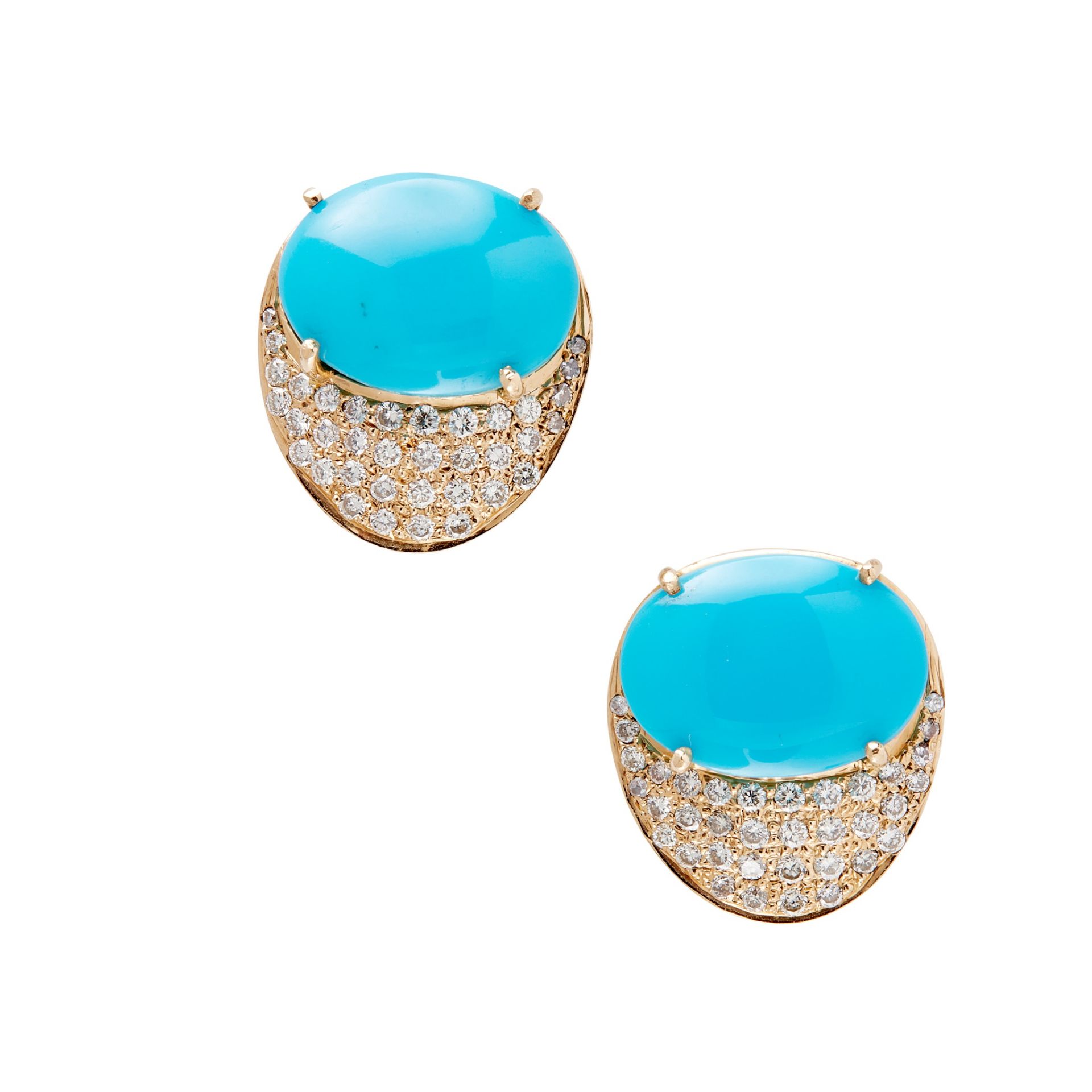A pair of turquoise and diamond set earrings