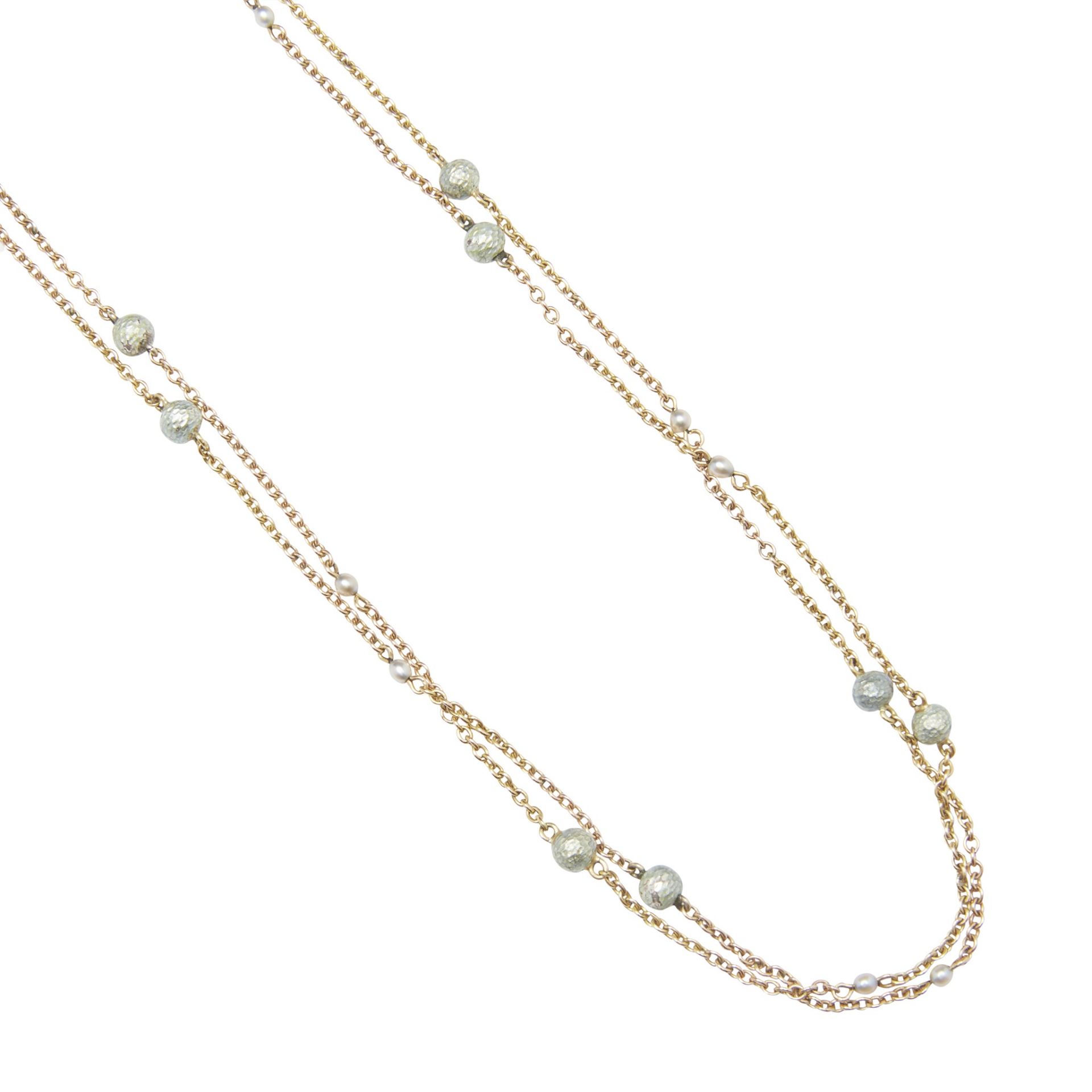 An enamel and seed pearl set long chain