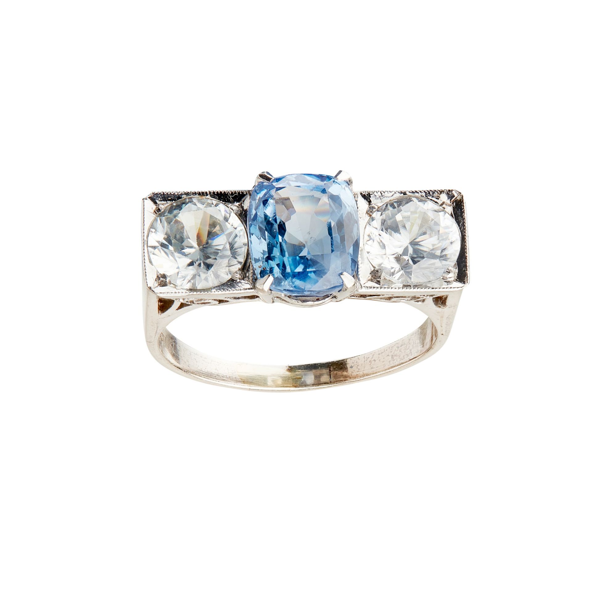 A blue and colourless sapphire set ring