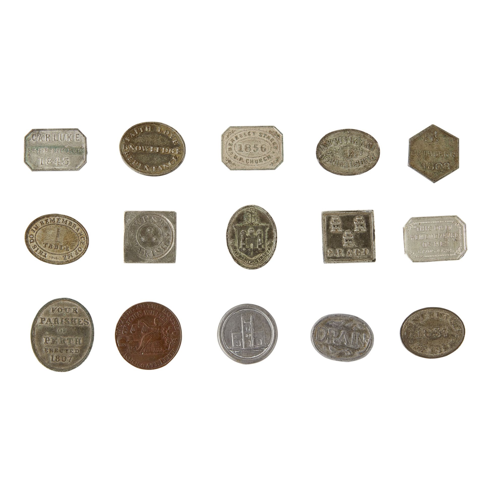 A collection of 18th and 19th century communion and other tokens