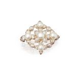 A Victorian pearl and diamond set brooch