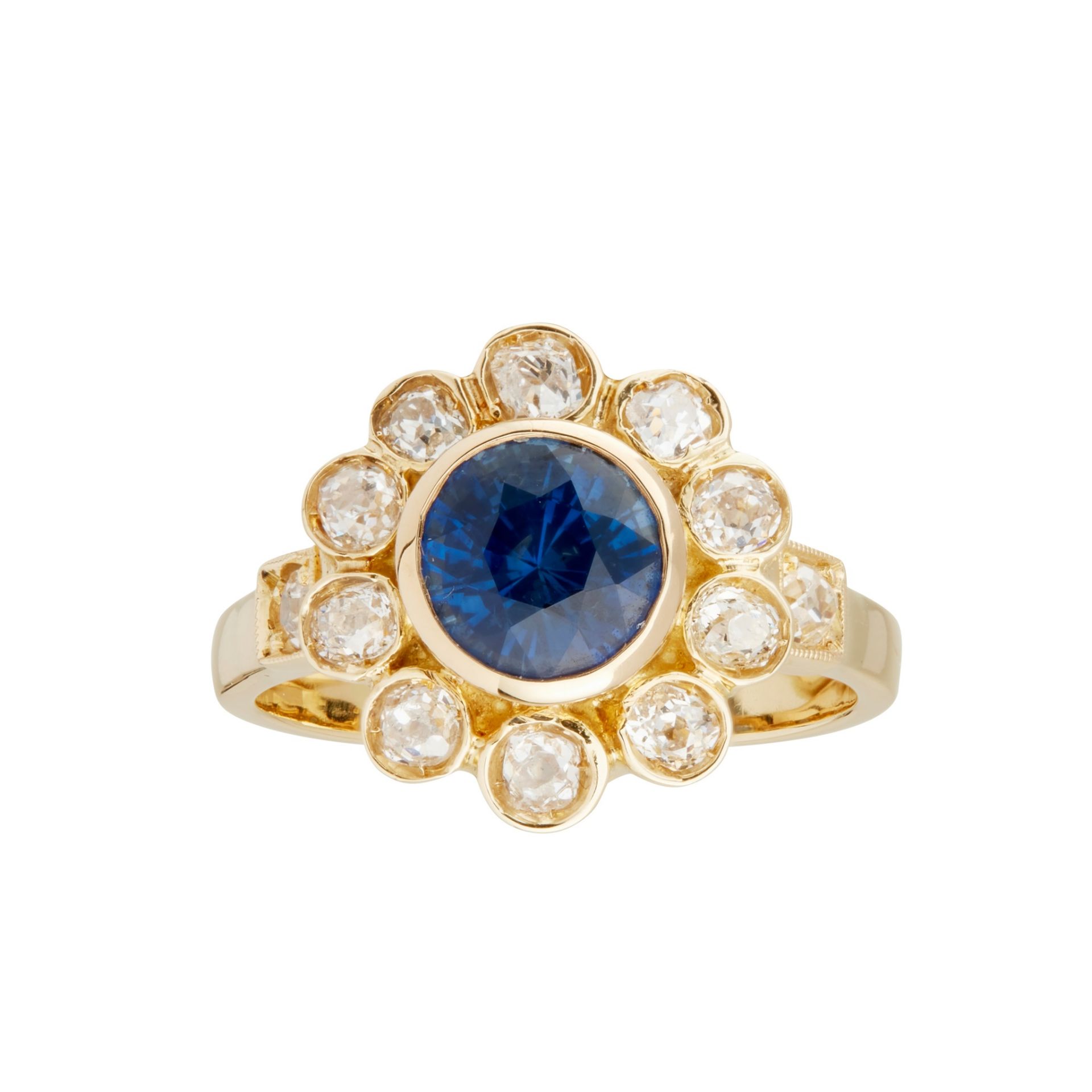 A sapphire and diamond cluster ring