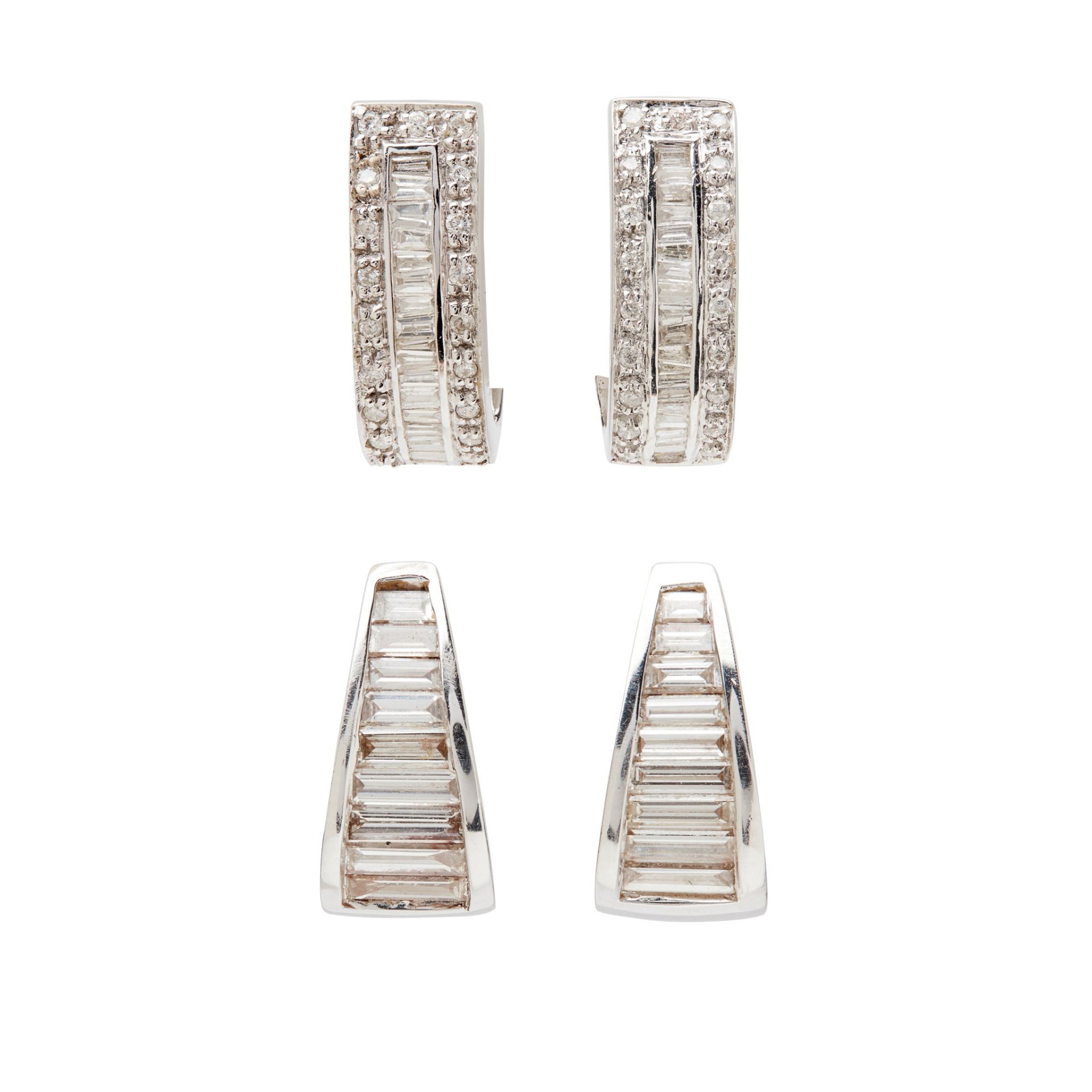 Two pairs of diamond set earrings