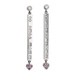 A pair of diamond and pink sapphire 'Morse Collection' earrings, Eric N Smith