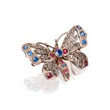 A late 19th century multi-gem set butterfly brooch