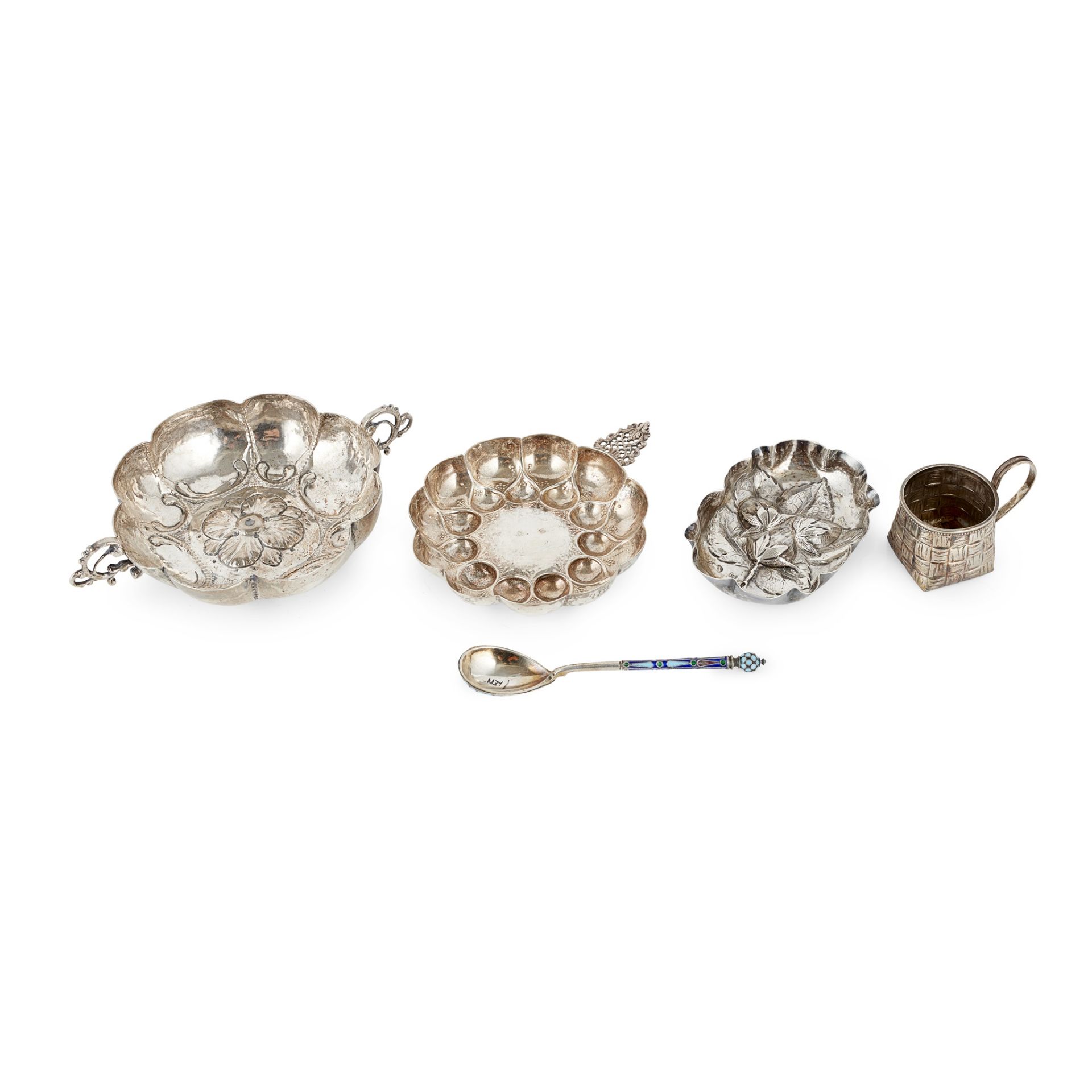 A group of European silver to include a 19th century French wine taster