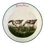 A WEMYSS WARE SAUCER DISH 'GEESE' PATTERN, CIRCA 1900