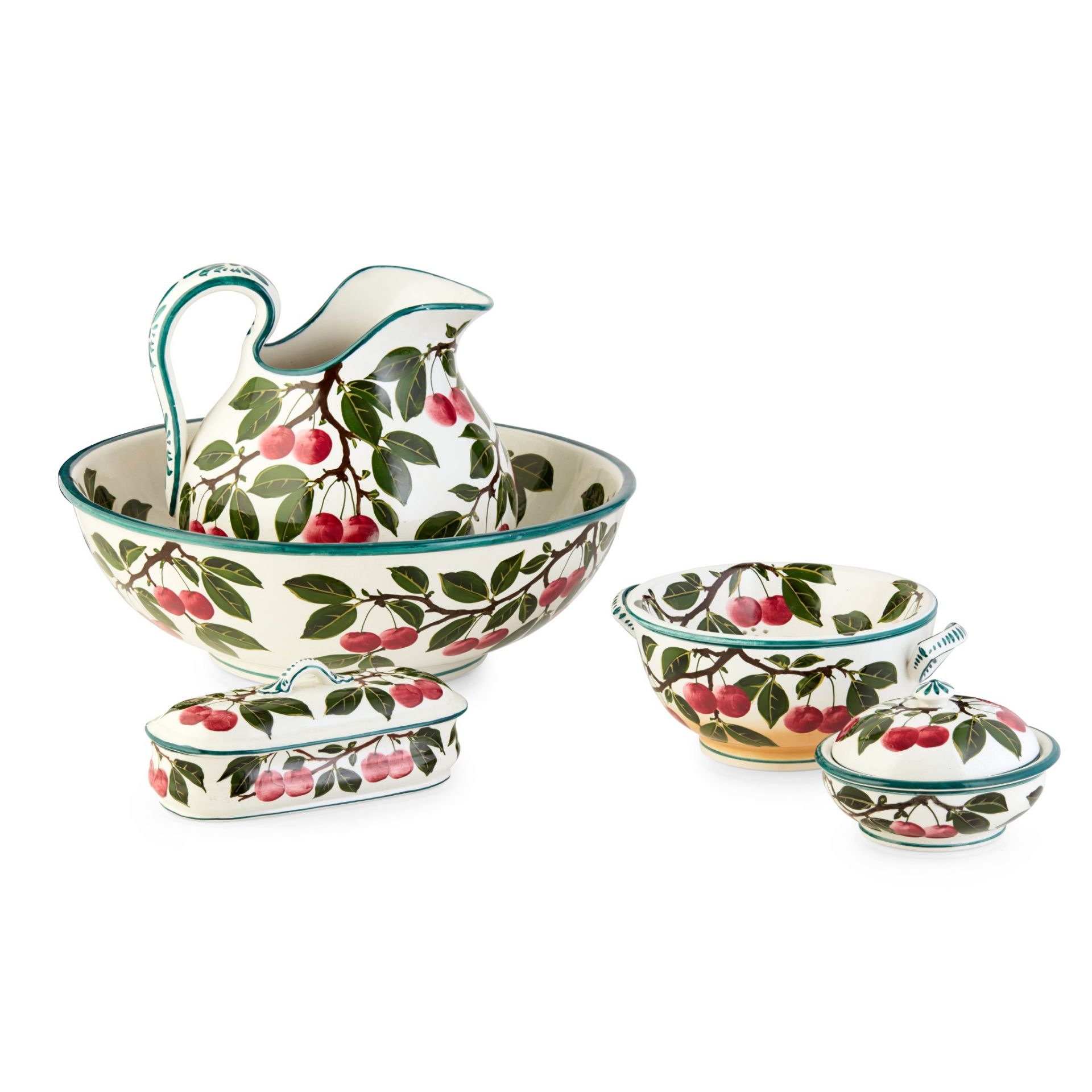 A WEMYSS WARE PART WASH SET ‘CHERRIES’ PATTERN, CIRCA 1900