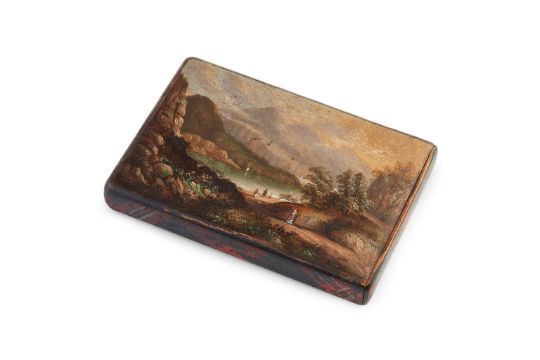 ROBERT BURNS INTEREST - A MAUCHLINE TARTANWARE AND PAINTED CARD CASE LATE 19TH CENTURY