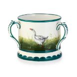 A SMALL WEMYSS WARE LOVING CUP 'GEESE' PATTERN, CIRCA 1900