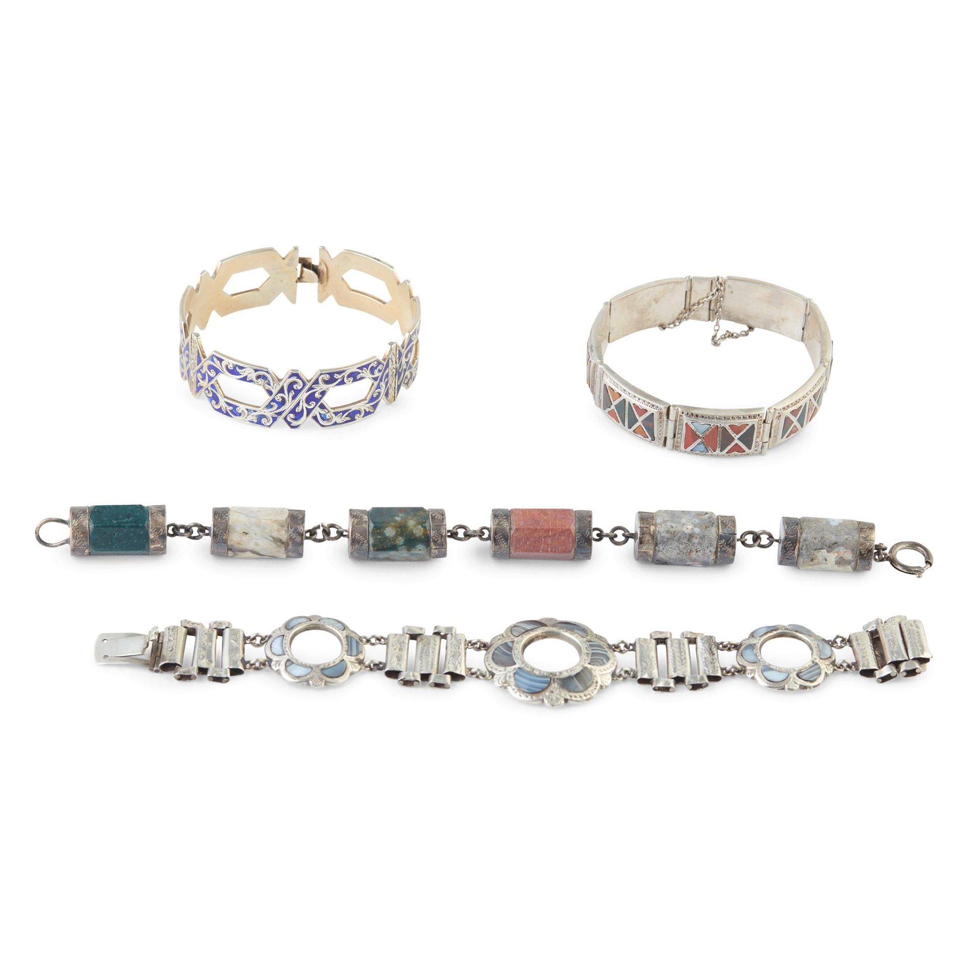 FOUR SCOTTISH HARD STONE BRACELETS