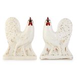 A MATCHED PAIR OF FIFE POTTERY COCKEREL MANTLE FIGURES CIRCA 1880