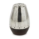 A MODERN SILVER AND HARDWOOD SUGAR CASTER DELPHINE DAVIDSON, BIRMINGHAM 1959