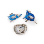 A GROUP OF SILVER, ENAMEL AND HARDSTONE SET BROOCHES AND PENDANTS - JOAN SCOTT