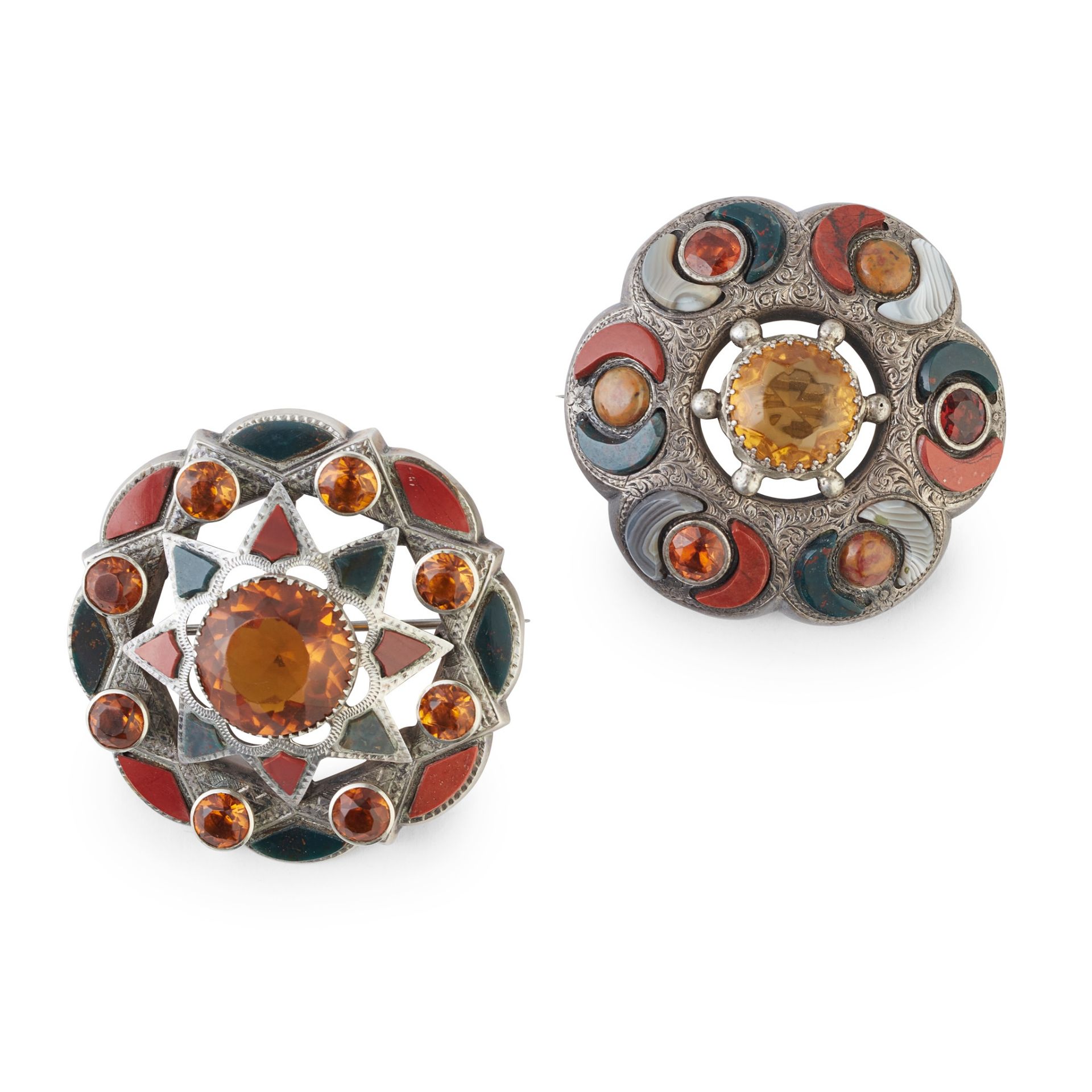 TWO AGATE AND PASTE SET BROOCHES