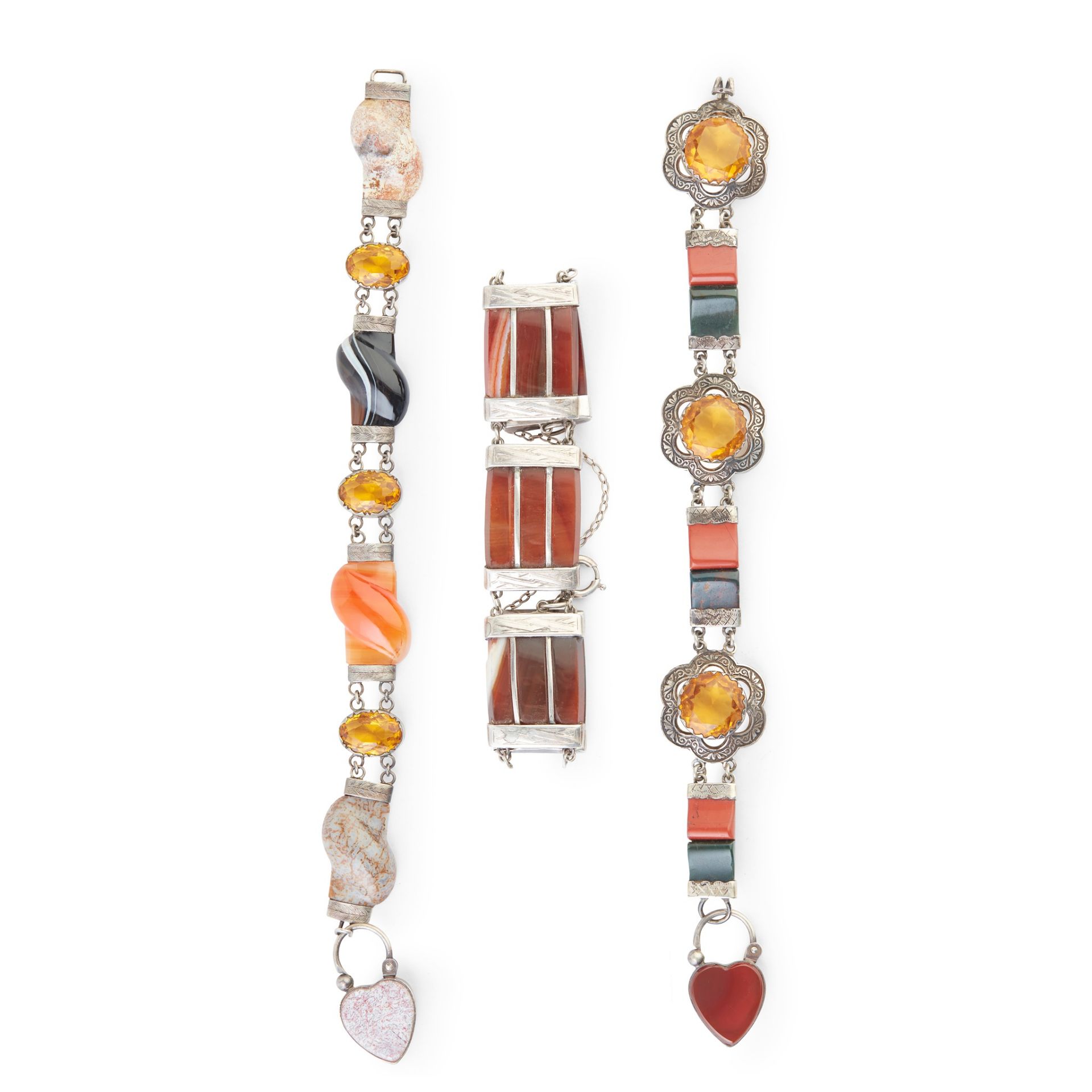 A GROUP OF THREE HARDSTONE BRACELETS