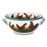 A WEMYSS WARE SPONGE DISH AND LINER 'BROWN COCKERELS AND HENS' PATTERN, CIRCA 1900