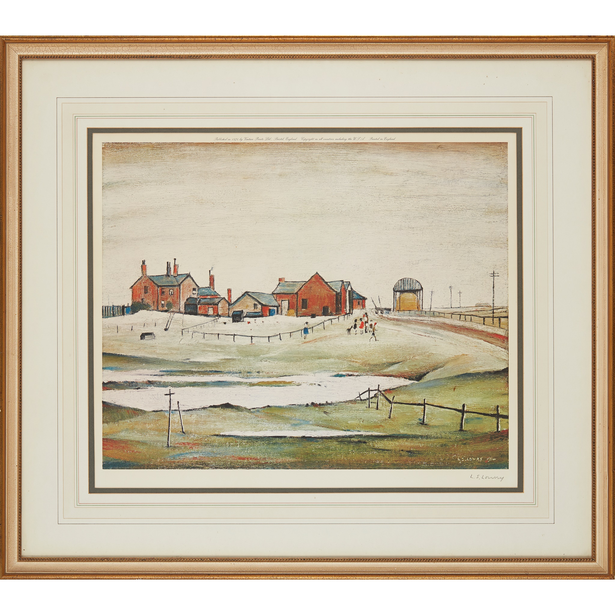 § LAURENCE STEPHEN LOWRY R.A. (BRITISH 1887-1976) LANDSCAPE WITH FARM BUILDINGS - Image 2 of 3