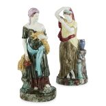 PAIR OF ENGLISH MAJOLICA FIGURES OF RUTH AND REBECCA 19TH CENTURY