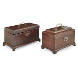 TWO GEORGE III MAHOGANY TEA CADDIES 18TH CENTURY