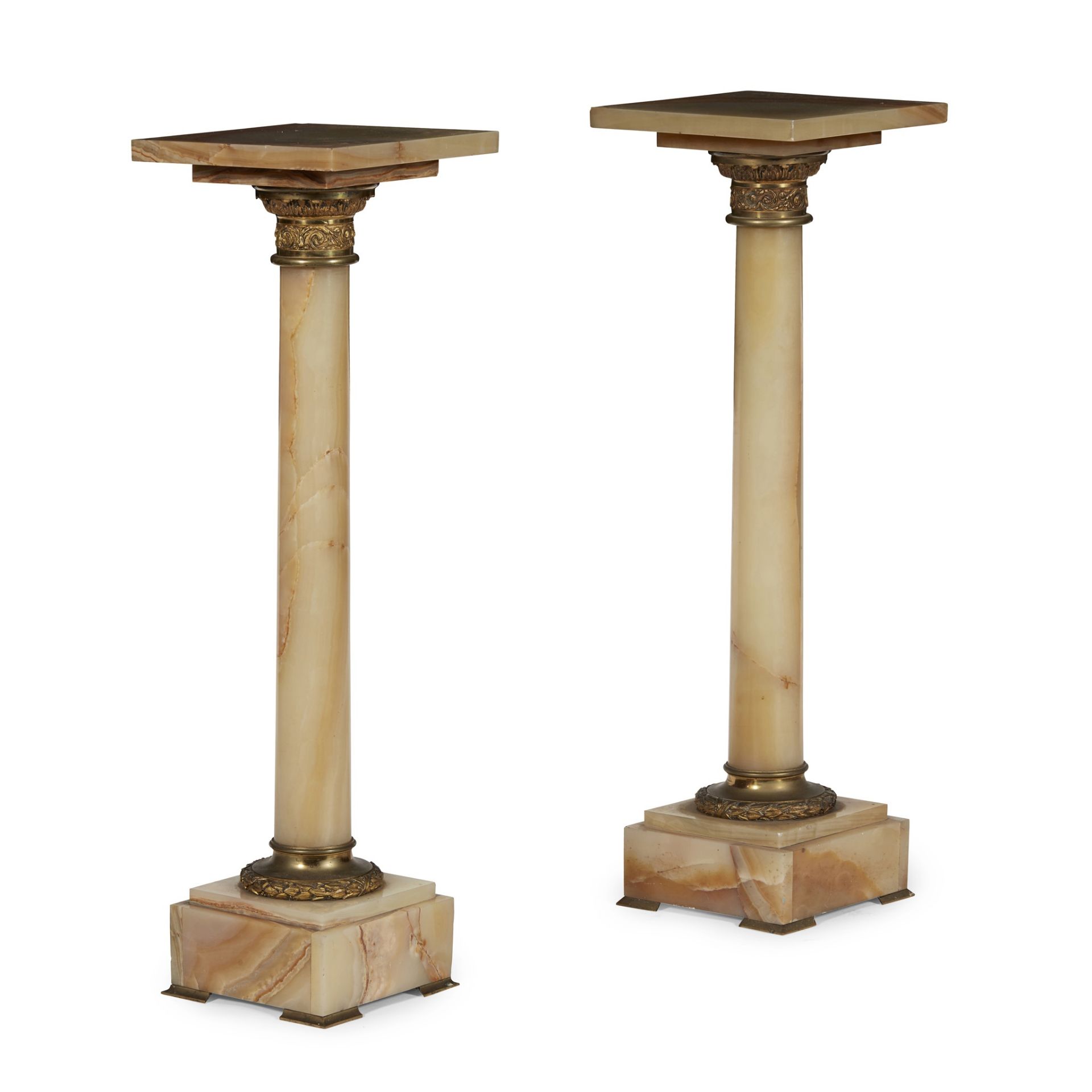 PAIR OF ONYX AND GILT BRASS PEDESTALS EARLY 20TH CENTURY