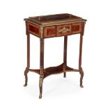 FRENCH AMBOYNA, MAHOGANY, KINGWOOD, MARQUETRY AND GILT METAL MOUNTED JARDINIERE, BY TAHAN, PARIS