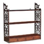 GEORGE III MAHOGANY 'CHINESE CHIPPENDALE' HANGING SHELVES 18TH CENTURY