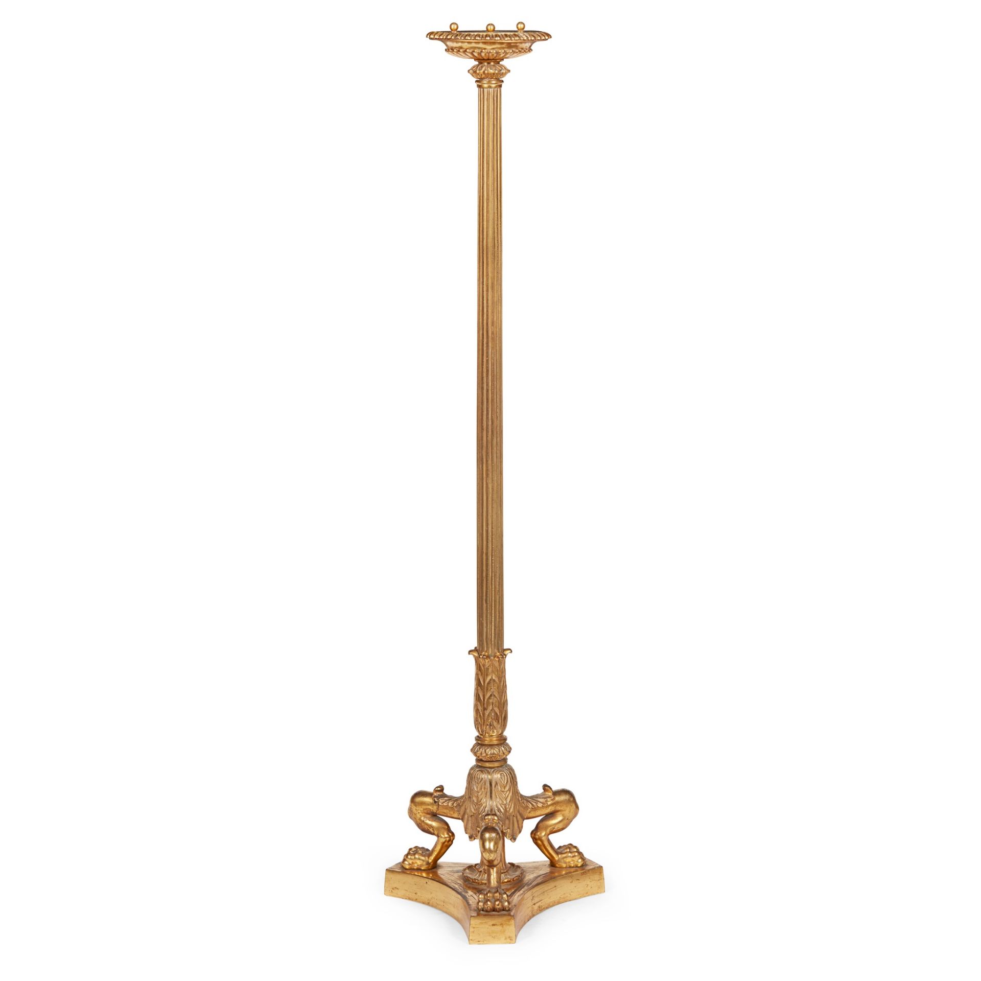 GILT METAL STANDARD LAMP, IN THE MANNER OF THOMAS HOPE EARLY 20TH CENTURY