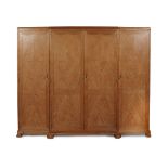 Y WHYTOCK & REID ART DECO TIGER MAPLE, SATIN BIRCH, AND MAHOGANY WARDROBE MID 20TH CENTURY