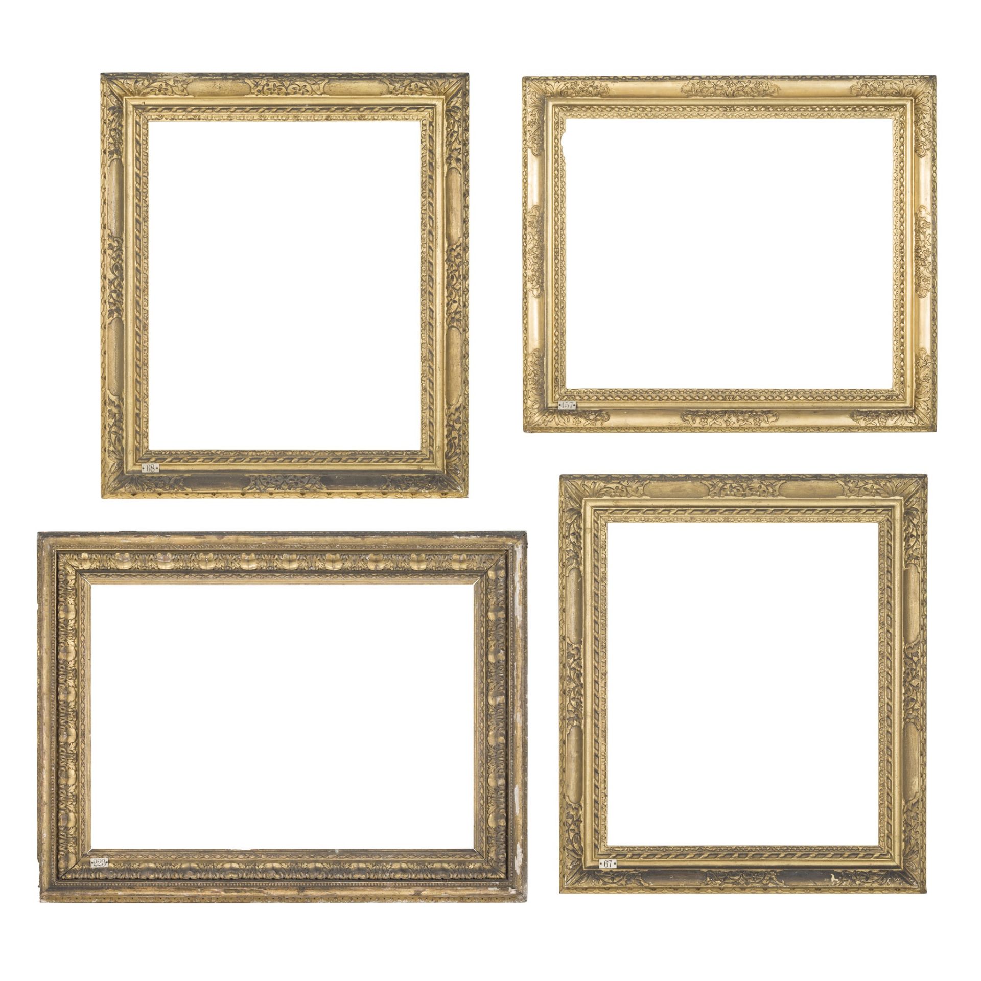 FOUR GILTWOOD AND GESSO PICTURE FRAMES LATE 18TH/ EARLY 19TH CENTURY