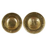 TWO LARGE BRASS ALMS DISHES 17TH CENTURY