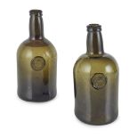 TWO ENGLISH APPLIED SEAL BLACK GLASS WINE BOTTLES EARLY 19TH CENTURY