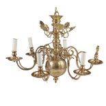 DUTCH BRASS SIX LIGHT CHANDELIER 19TH CENTURY