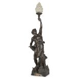 LARGE SPELTER FIGURAL LAMP, AFTER ÉMILE PICAULT 19TH CENTURY