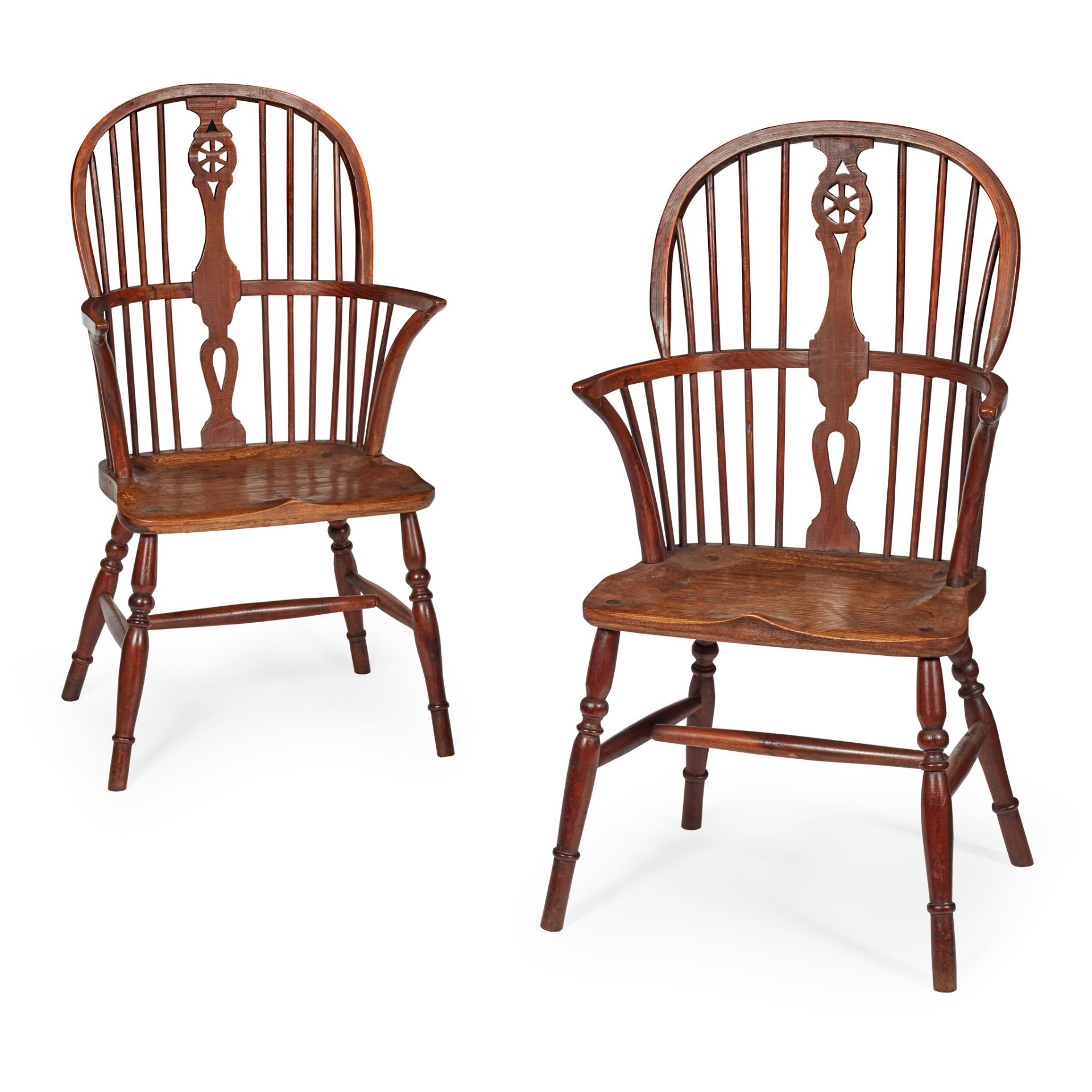 PAIR OF ELM WINDSOR ARMCHAIRS LATE 19TH CENTURY