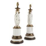 PAIR OF FRENCH FIGURAL BISQUE AND GLAZED PORCELAIN LAMPS 19TH CENTURY