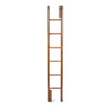 LEATHER AND MAHOGANY FOLDING LIBRARY LADDER EARLY 20TH CENTURY