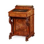 VICTORIAN WALNUT, MAPLE, AND MARQUETRY DAVENPORT MID 19TH CENTURY