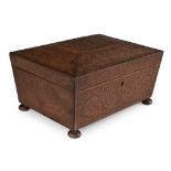 Y REGENCY ROSEWOOD AND MAHOGANY SEAWEED MARQUETRY WORKBOX EARLY 19TH CENTURY