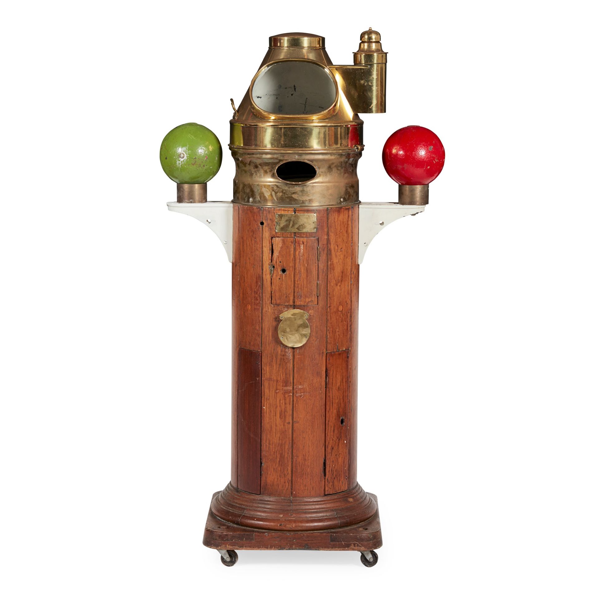 BRASS, IRON AND TEAK BINNACLE, FROM THE SS GOTHLAND LATE 19TH CENTURY