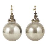 PAIR OF LARGE SILVERED WITCH BALLS 19TH CENTURY