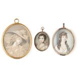 Y THREE PORTRAIT MINIATURES OF LADIES ENGLISH SCHOOL, LATE 18TH CENTURY