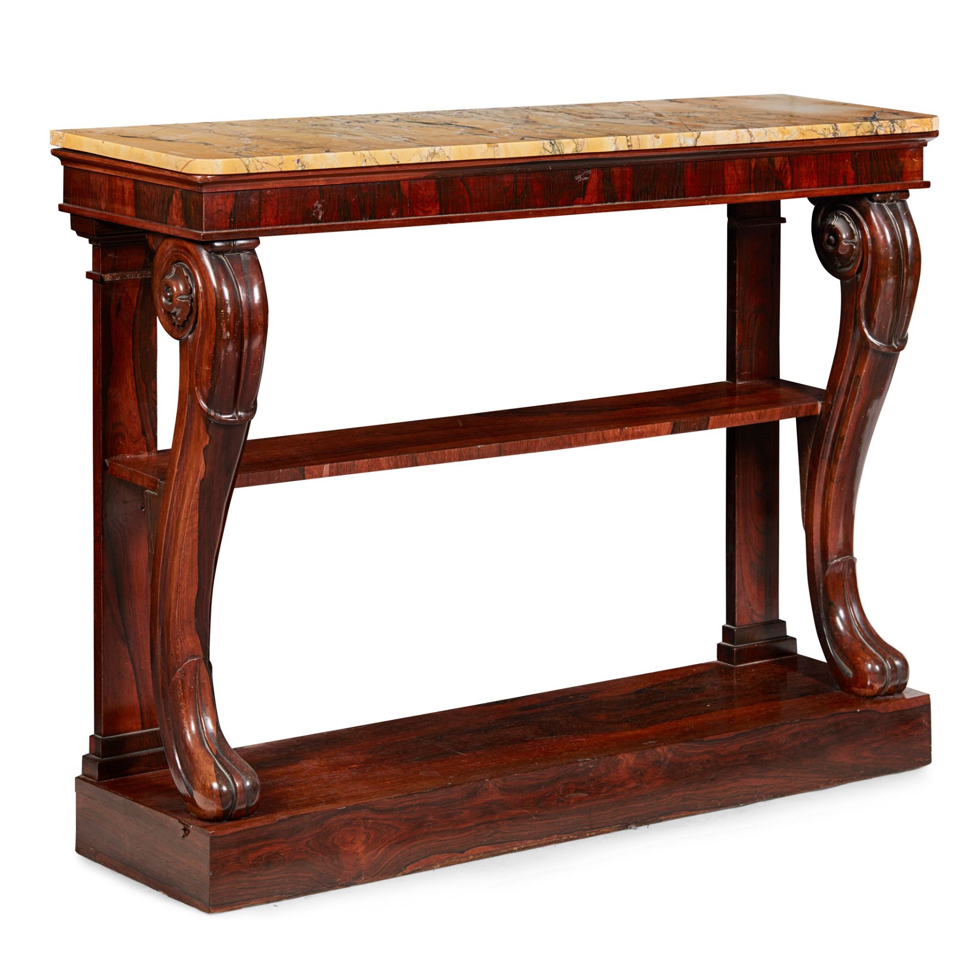 Y REGENCY ROSEWOOD MARBLE TOP CONSOLE TABLE EARLY 19TH CENTURY