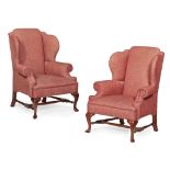 PAIR OF GEORGE I STYLE WING ARMCHAIRS MODERN