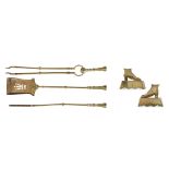 SET OF THREE BRASS FIRE IRONS LATE 19TH/ EARLY 20TH CENTURY