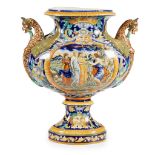 LARGE ITALIAN MAIOLICA URN 19TH CENTURY